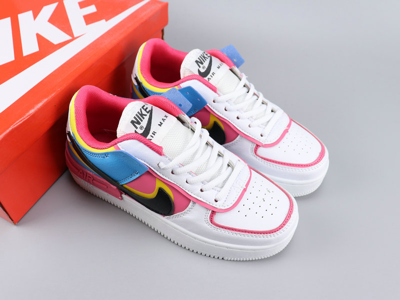 WMNS Nike Air Force 1 Shadow White Peach Blue Black Shoes - Click Image to Close